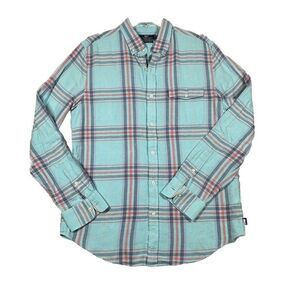 Vineyard Vines Shirt Mens Medium Slim Fit Crosby Flannel Plaid linen blend‎ blue